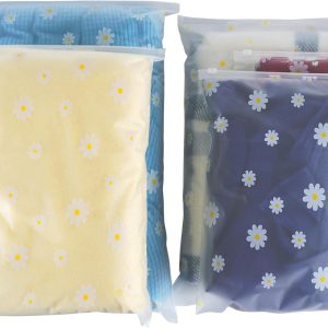 50Pcs Clear Bags Resealable Bags Waterproof Plastic Zipper Bags Luggage Organiser Pouch Space Saver Storage for Clothes School Trip (PRINTFLOWER-5SIZE)