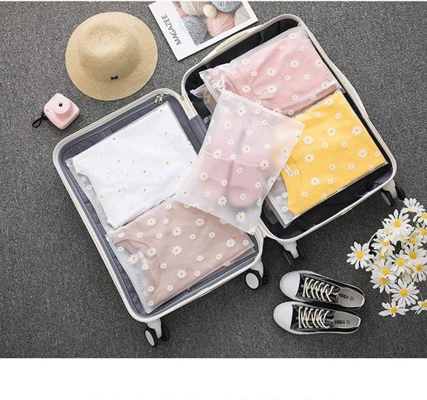 50Pcs Clear Bags Resealable Bags Waterproof Plastic Zipper Bags Luggage Organiser Pouch Space Saver Storage for Clothes School Trip (PRINTFLOWER-5SIZE) - Image 4