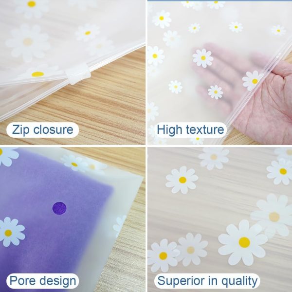 50Pcs Clear Bags Resealable Bags Waterproof Plastic Zipper Bags Luggage Organiser Pouch Space Saver Storage for Clothes School Trip (PRINTFLOWER-5SIZE) - Image 6