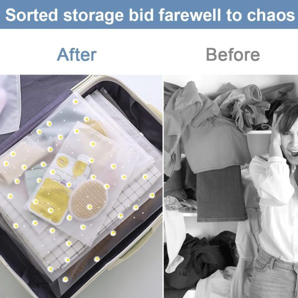 50Pcs Clear Bags Resealable Bags Waterproof Plastic Zipper Bags Luggage Organiser Pouch Space Saver Storage for Clothes School Trip (PRINTFLOWER-5SIZE) - Image 7