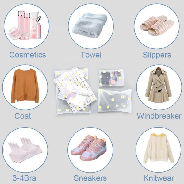 50Pcs Clear Bags Resealable Bags Waterproof Plastic Zipper Bags Luggage Organiser Pouch Space Saver Storage for Clothes School Trip (PRINTFLOWER-5SIZE) - Image 8