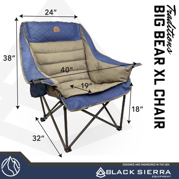 Black Sierra Deluxe Padded Camping Chair for Sports & Outdoors, Oversize XL Outdoor Folding Chair Supports 400 lbs, Heavy Duty Seat w/Dual Cup Holders/Carry Bag Perfect for RV, Tailgating, Glamping - Image 3