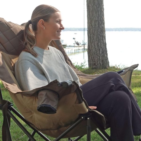 Black Sierra Deluxe Padded Camping Chair for Sports & Outdoors, Oversize XL Outdoor Folding Chair Supports 400 lbs, Heavy Duty Seat w/Dual Cup Holders/Carry Bag Perfect for RV, Tailgating, Glamping - Image 4