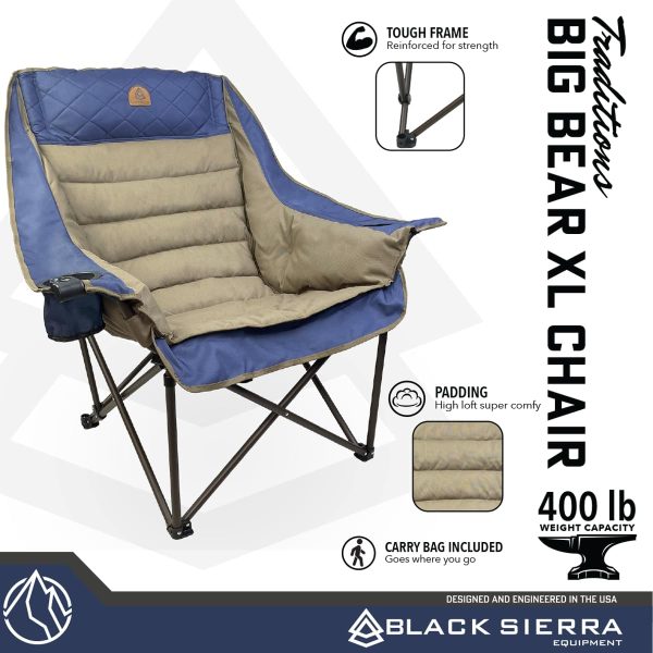 Black Sierra Deluxe Padded Camping Chair for Sports & Outdoors, Oversize XL Outdoor Folding Chair Supports 400 lbs, Heavy Duty Seat w/Dual Cup Holders/Carry Bag Perfect for RV, Tailgating, Glamping - Image 9