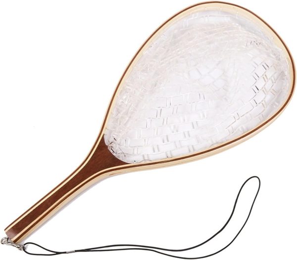 Fly Fishing Net, Trout Net, Wooden Frame Fly Fishing Landing Net with Soft Rubber Mesh for Catch and Release, Lightweight Fish Net for Trout Bass, Fly Fishing Gear for Stream Fishing