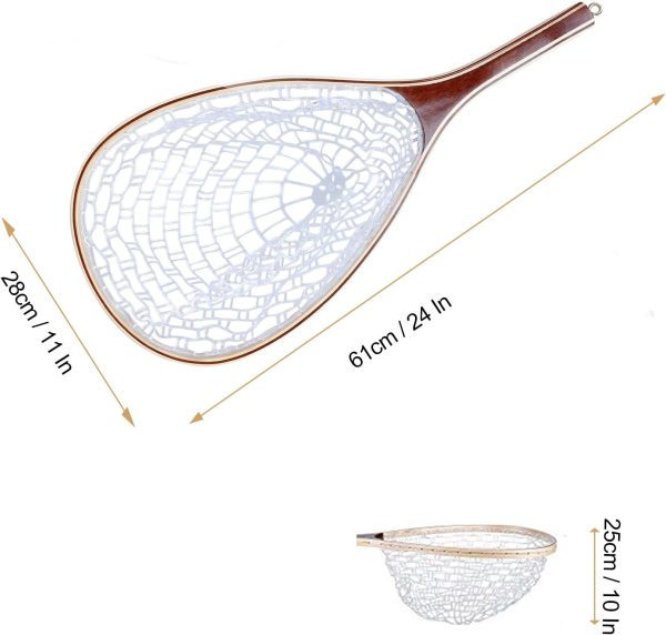 Fly Fishing Net, Trout Net, Wooden Frame Fly Fishing Landing Net with Soft Rubber Mesh for Catch and Release, Lightweight Fish Net for Trout Bass, Fly Fishing Gear for Stream Fishing - Image 2