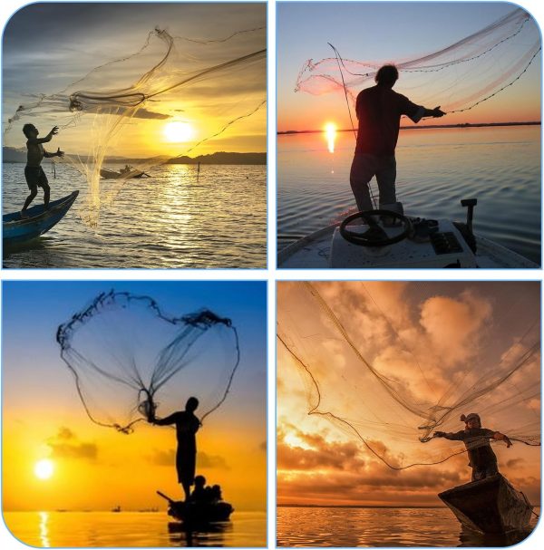 Handmade American Cast Net, BalanZze Casting Fishing Net for Bait Trap Fish, Throw Nets with Zinc Sinker Weights for Freshwater & Salt Water (3/4/5/6/8/9/10 Ft, 1/2 Inch Mesh Size) - Image 6