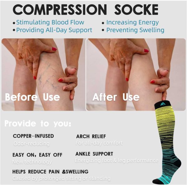 Hi Clasmix Graduated Compression Socks for Women&Men Wide Calf Comfort Best for Circulation,Pregnancy,Media,Nurse,Running,Travel - Image 5