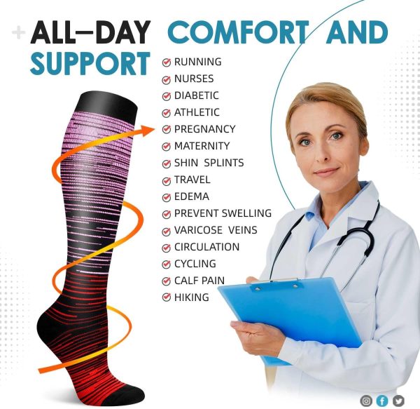 Hi Clasmix Graduated Compression Socks for Women&Men Wide Calf Comfort Best for Circulation,Pregnancy,Media,Nurse,Running,Travel - Image 7