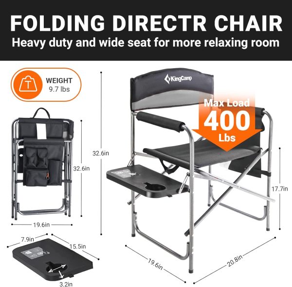 KingCamp 2-Pack Directors Camping Chair with Padded Folding Portable Seats, Black - Image 3