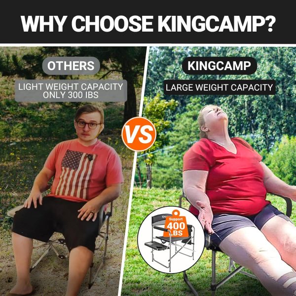 KingCamp 2-Pack Directors Camping Chair with Padded Folding Portable Seats, Black - Image 4