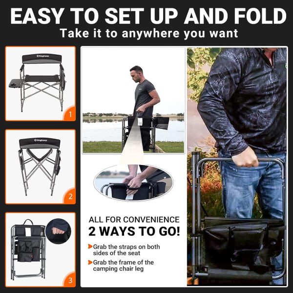 KingCamp 2-Pack Directors Camping Chair with Padded Folding Portable Seats, Black - Image 5