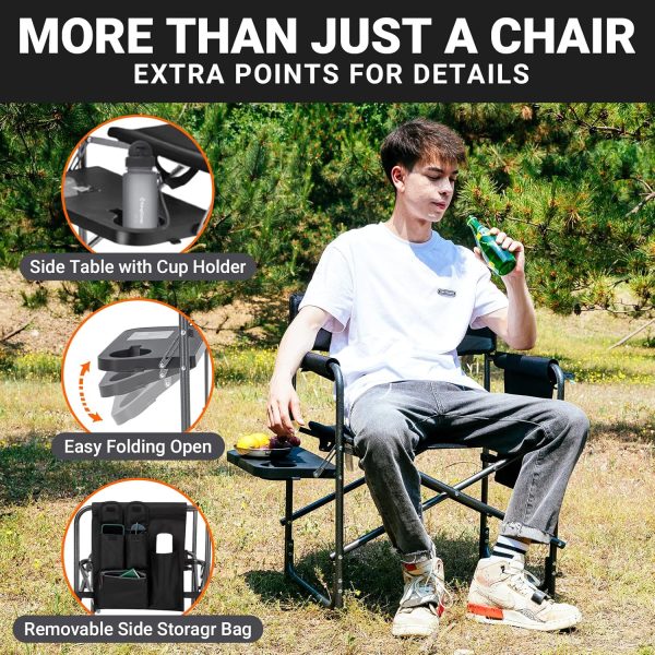 KingCamp 2-Pack Directors Camping Chair with Padded Folding Portable Seats, Black - Image 6