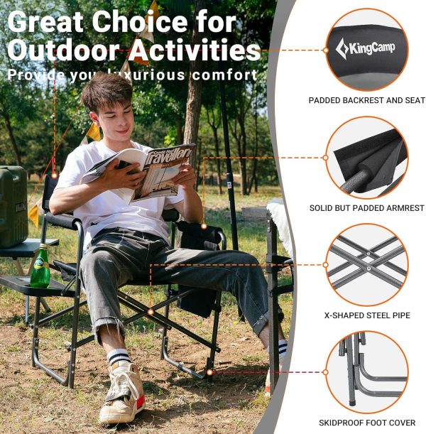 KingCamp 2-Pack Directors Camping Chair with Padded Folding Portable Seats, Black - Image 7
