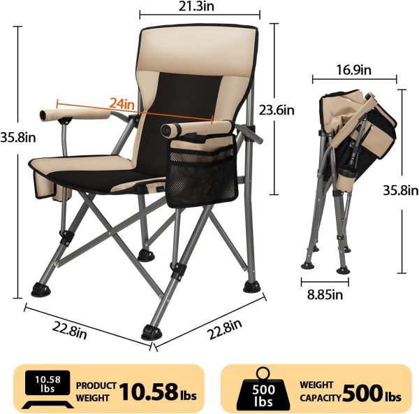 QUYUAN Heated Camping Chair with 20,000 mAh Battery, Fully Padded Heated Camp Chairs, Loog-Lasting for 500 Mins, Heavy Duty Folding Chairs Supports 500 lbs for Camping, Outdoor Sports, Picnics, Beach - Image 2