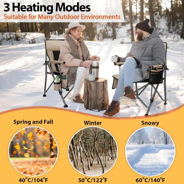 QUYUAN Heated Camping Chair with 20,000 mAh Battery, Fully Padded Heated Camp Chairs, Loog-Lasting for 500 Mins, Heavy Duty Folding Chairs Supports 500 lbs for Camping, Outdoor Sports, Picnics, Beach - Image 4