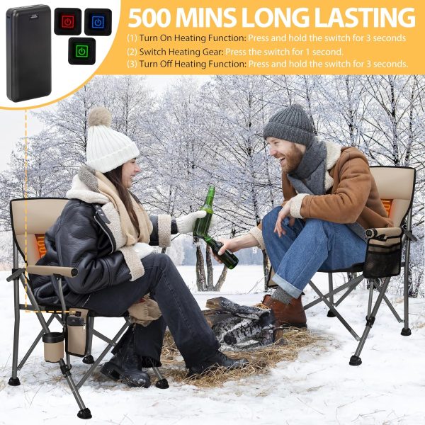 QUYUAN Heated Camping Chair with 20,000 mAh Battery, Fully Padded Heated Camp Chairs, Loog-Lasting for 500 Mins, Heavy Duty Folding Chairs Supports 500 lbs for Camping, Outdoor Sports, Picnics, Beach - Image 6