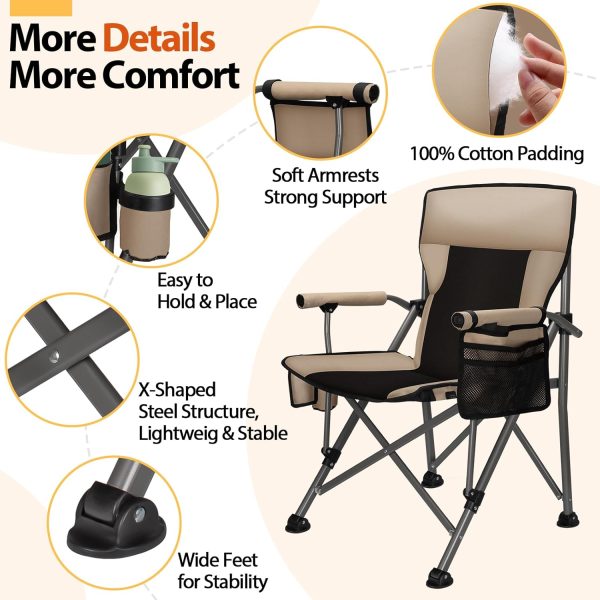 QUYUAN Heated Camping Chair with 20,000 mAh Battery, Fully Padded Heated Camp Chairs, Loog-Lasting for 500 Mins, Heavy Duty Folding Chairs Supports 500 lbs for Camping, Outdoor Sports, Picnics, Beach - Image 8