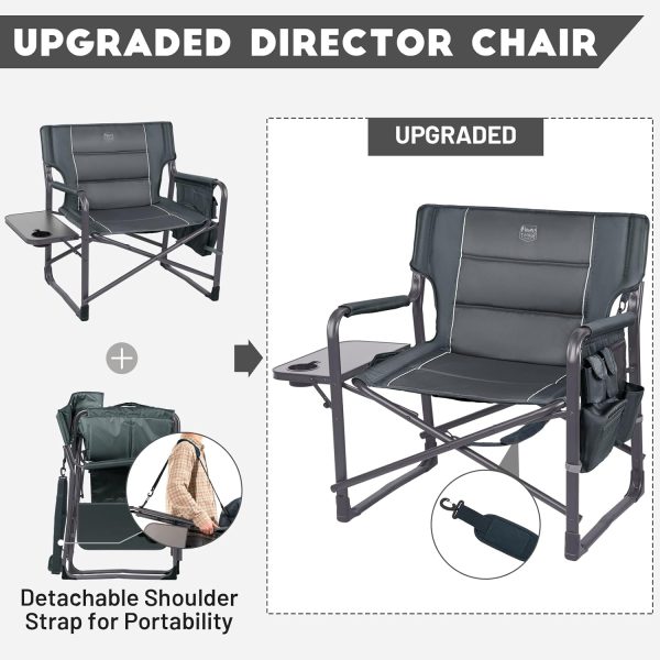 TIMBER RIDGE XXL Upgraded Oversized Directors Chairs with Foldable Side Table, Detachable Side Pocket, Heavy Duty Folding Camping Chair up to 600 Lbs Weight Capacity (Gray) Ideal Gift - Image 4