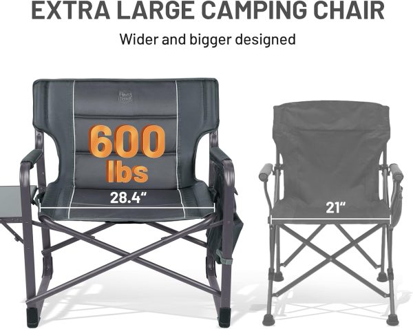 TIMBER RIDGE XXL Upgraded Oversized Directors Chairs with Foldable Side Table, Detachable Side Pocket, Heavy Duty Folding Camping Chair up to 600 Lbs Weight Capacity (Gray) Ideal Gift - Image 5