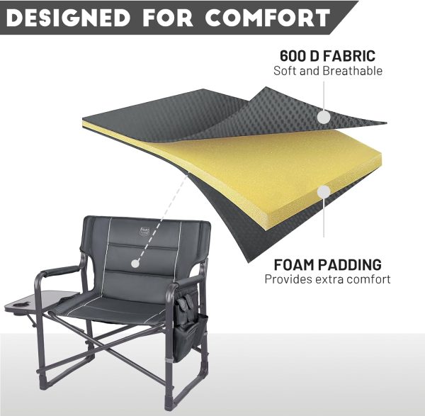 TIMBER RIDGE XXL Upgraded Oversized Directors Chairs with Foldable Side Table, Detachable Side Pocket, Heavy Duty Folding Camping Chair up to 600 Lbs Weight Capacity (Gray) Ideal Gift - Image 6