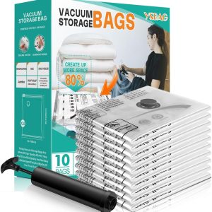 Vacuum Seal Bags for Clothing - Jumbo Vacuum Storage Bags with Hand Pump, Space Saver Organisers for Travel Luggage Clothes Blankets Comforters (10 Jumbo)